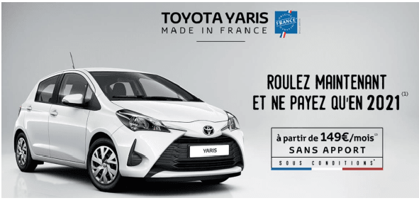 Toyota propose un financement avec 6 loyers à 0€ avec ou sans apport