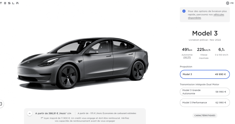 Le prix d’accès de la Tesla Model 3 en hausse de 23% depuis mars